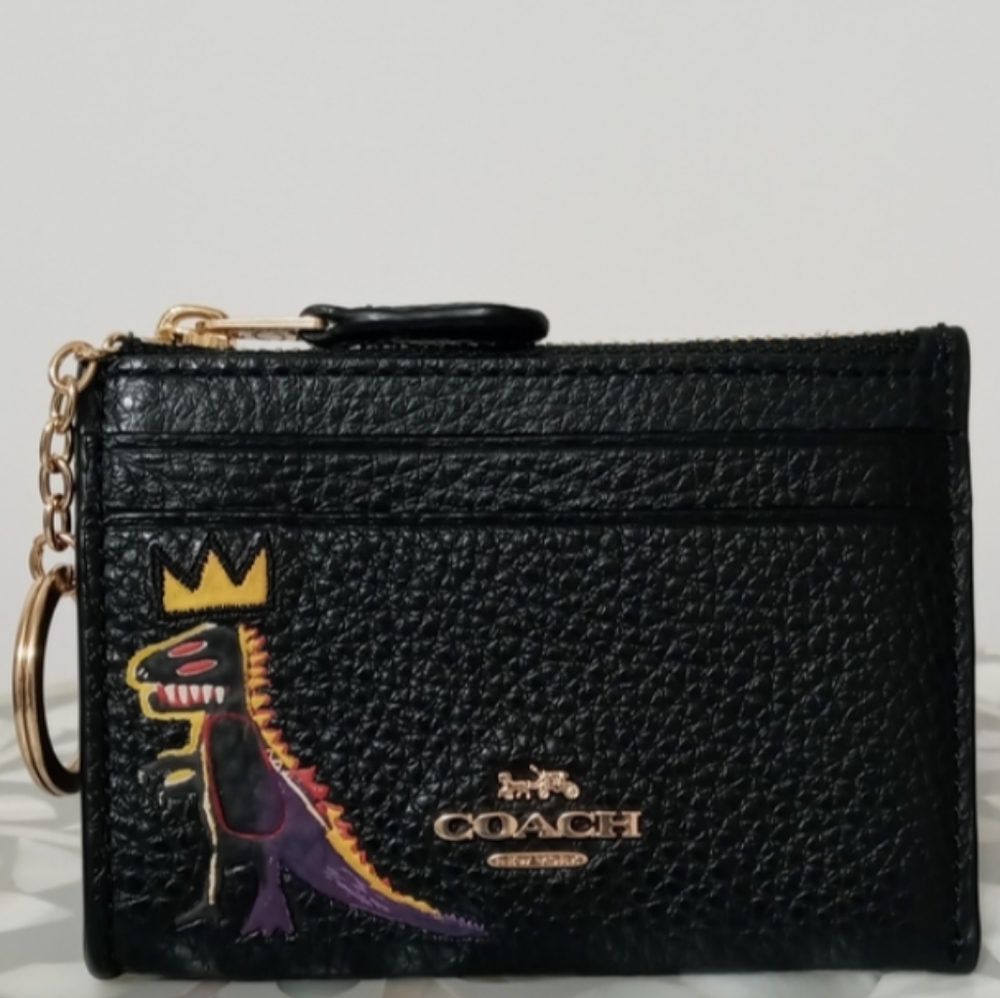 Coach x Jean Michel Basquiat Rare Rexy Black Leather Cardholder Wallet Key chain